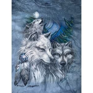 The Mountain Wolf Moon Tie Dye Graphic Tee XL Blue Nature T Shirt